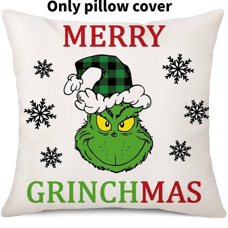 Cozy Green And Red Grinch Christmas Pillow Cover For Stylish Home Dcor 45x45cm