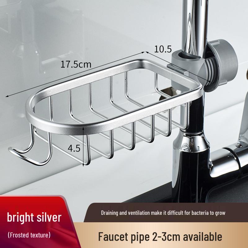 Space Aluminum Sink Organizer: Kitchen Faucet Rack & Sponge Drain Basket