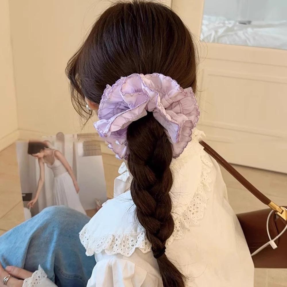 Sweet Large Lace Hair Tie Elastic Exaggerated Hair Ring Creative Plaid Scrunchies  Girls
