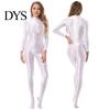 Supportive Bodysuit Lady Glossy Bodystocking Stretchy Sexy Full Long Sleeve Jumpsuit with Zipper Shiny Smooth Leotard Catsuit for Dance Practice Club