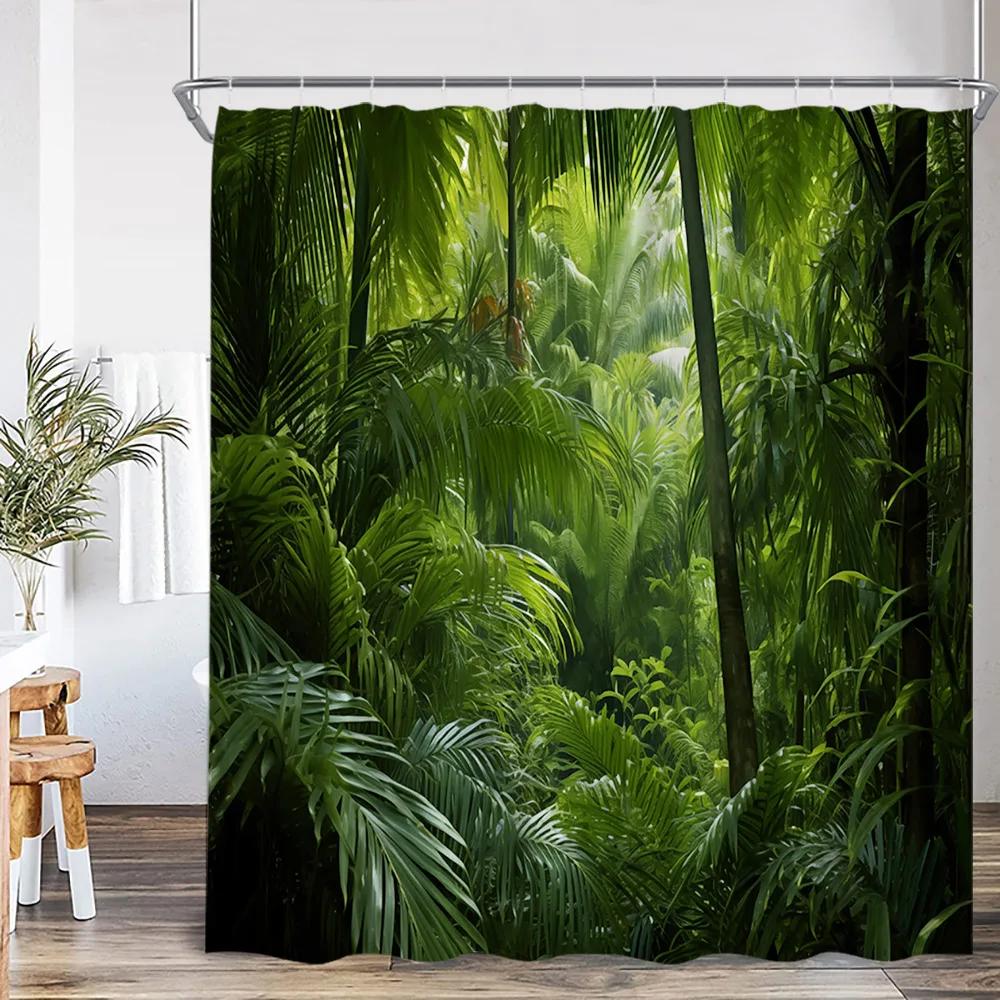 Nature Landscape Showewer Curtains Forest Green Plant Trees Bathroom Curtain Polyester Fabric Bath Decor for Home