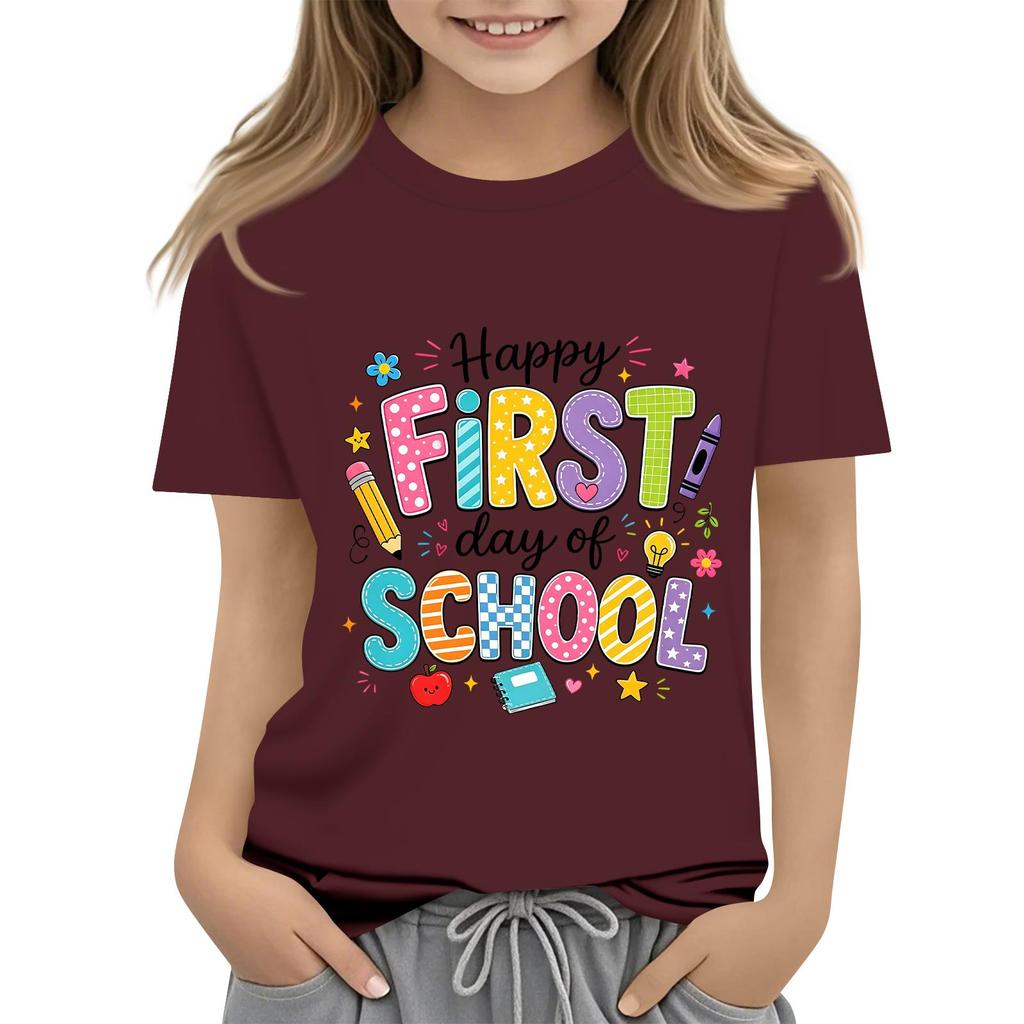 Children's Casual and Fashionable Round-Neck Printed Short-Sleeve Top for Back-to-School