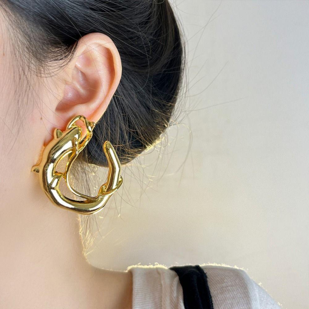 Exaggerated Carp Shaped Earrings Temperament Stud Earrings Round Metal Earrings  Holiday Party