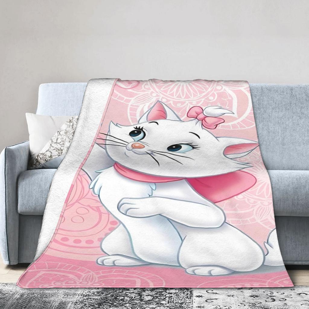 Marie Cat Aristocats Blanket Fleece Summer Air Conditioning Portable Lightweight Throw Blanket for Bed Travel Bedspread