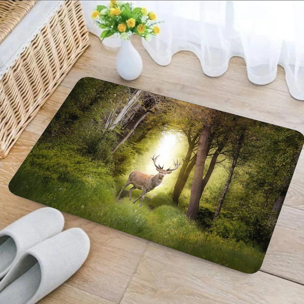 1pc Natural Forest Deer Bathroom Absorbent Mats Anti-Slip Mats Home Decor Supplies Carpets Home Kitchen Floor Mats