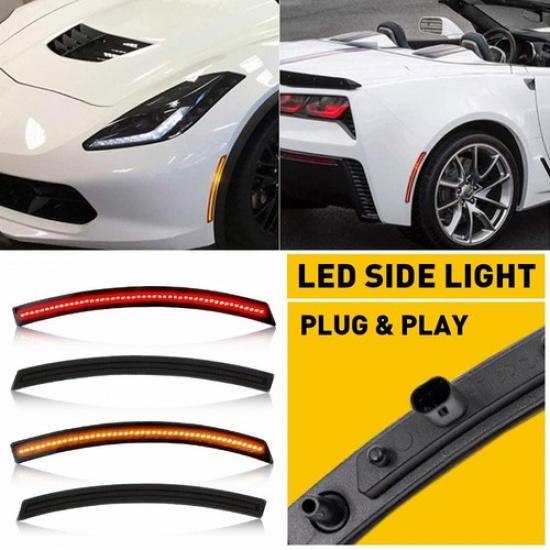 Smoked LED Side Bumper Marker Light Lens 2014- Fit C7 Corvette Chevrolet