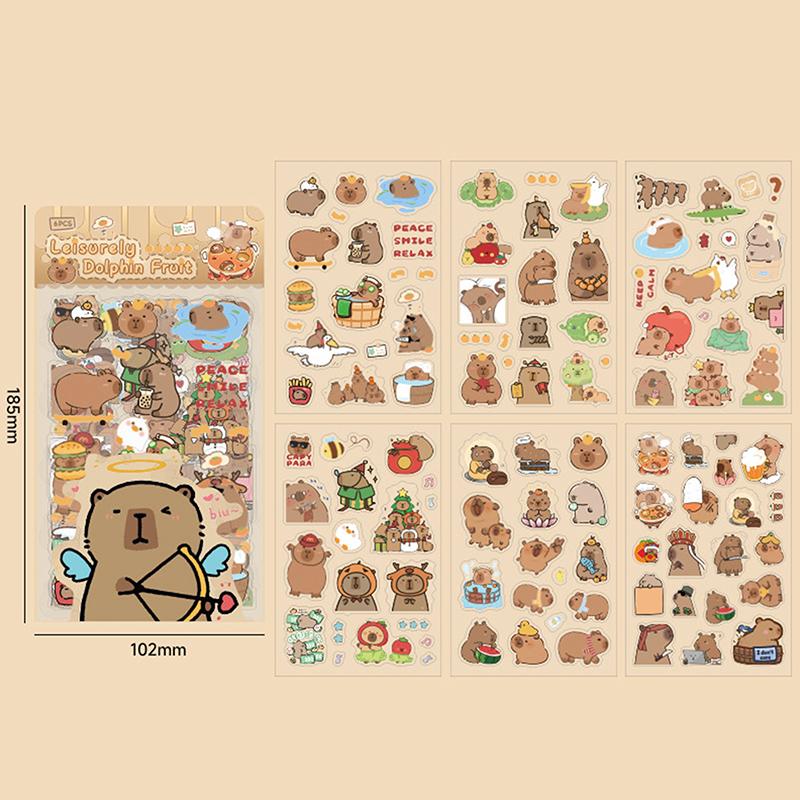 6Sheets/Pack Cute Cartoon Capybara Stickers Transparent Waterproof Stickers School Supplies Diary Decoration Stickers Stationery