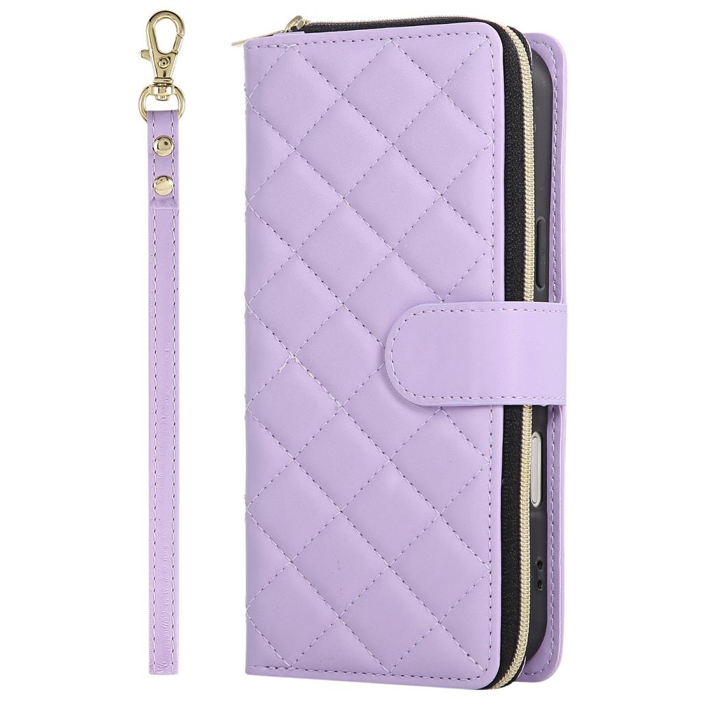For iPhone 17 Pro Case Zipper Wallet Rhombus PU Leather Crossbody Phone Cover