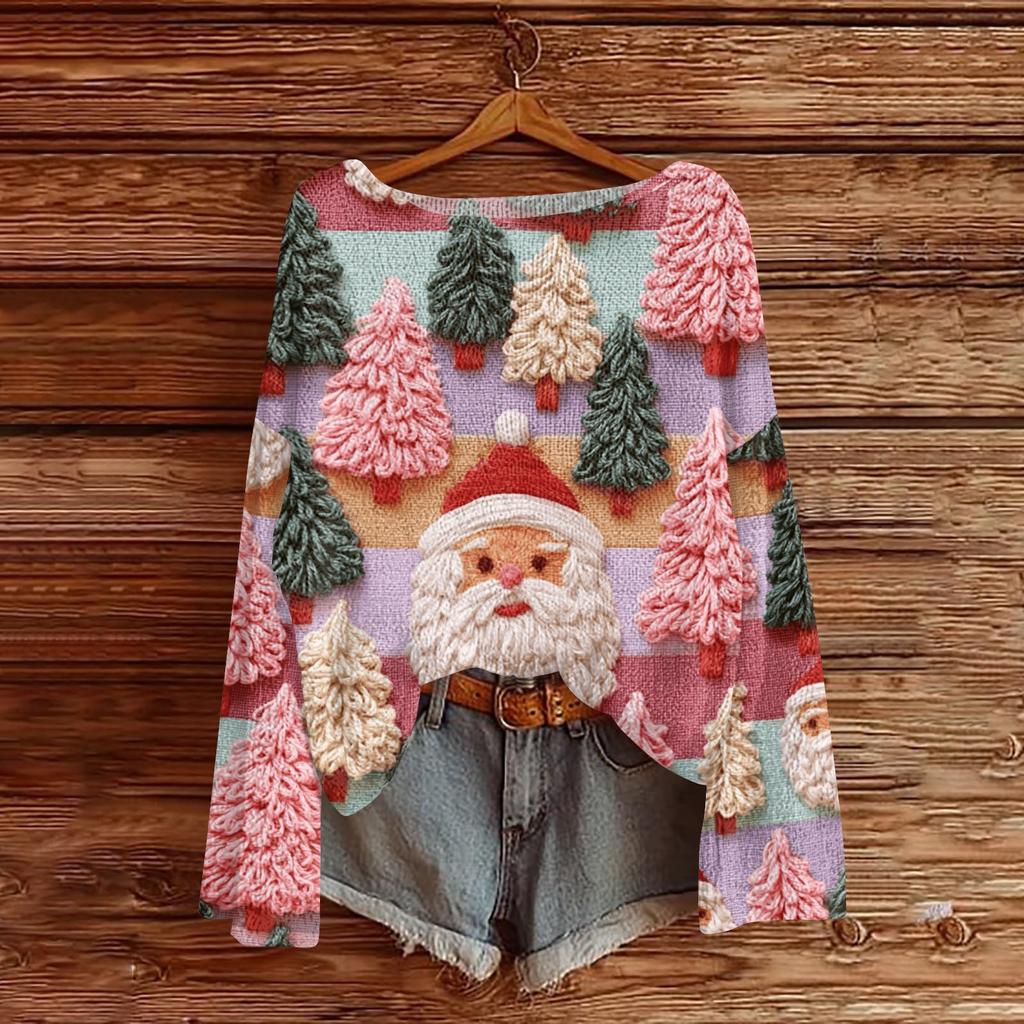 Women's Christmas Print Lightweight Sweater, Casual Long Sleeve Knit Pullover for Holiday