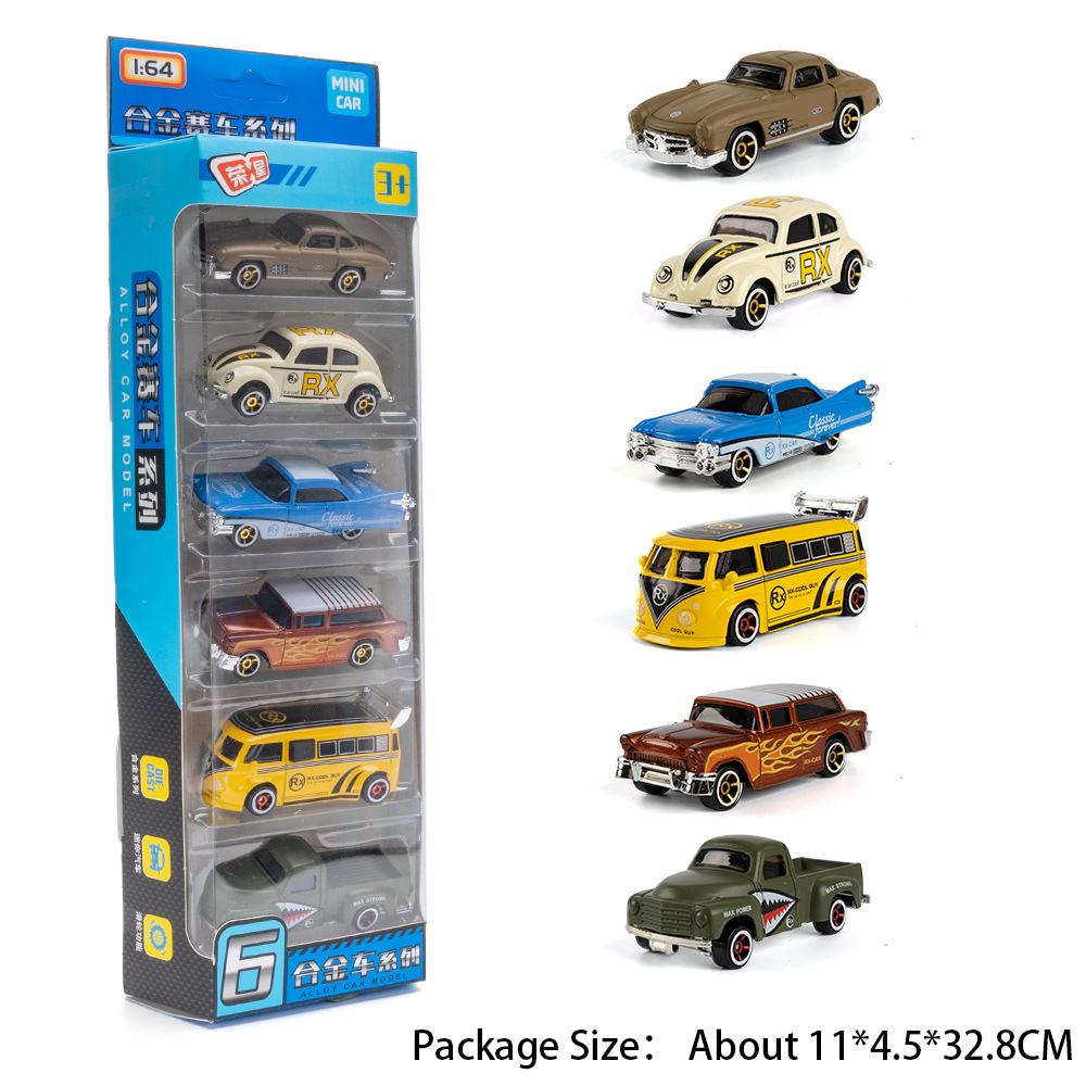1:64 Vintage Car Alloy Diecast Racing Cars Series Miniature Model Toys Rubber Tires Sliding Forward Vehices Boy Gifts Collection
