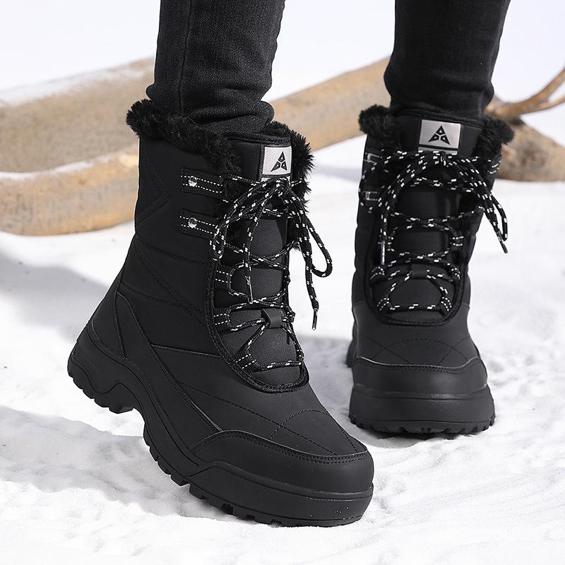 

Winter snow boots plush warm cotton shoes wear-resistant windproof sports outdoor high-top lace-up boots large size 36 чёрный