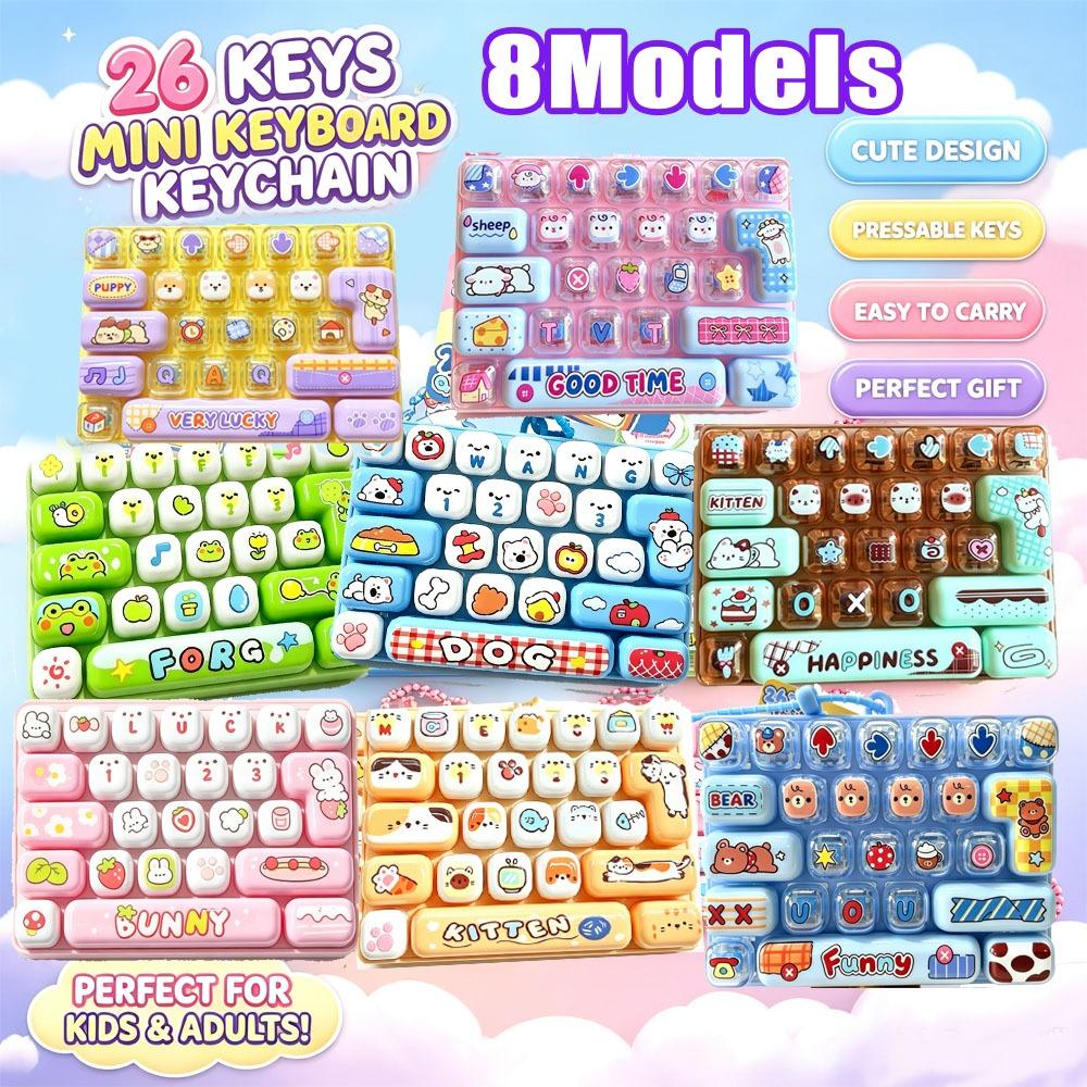 26-keys Fidget Keyboard Keychain Mechanical Keyboard Fidget Toy Portable Decompression Button Stress Relief Toy Backpack Pendant