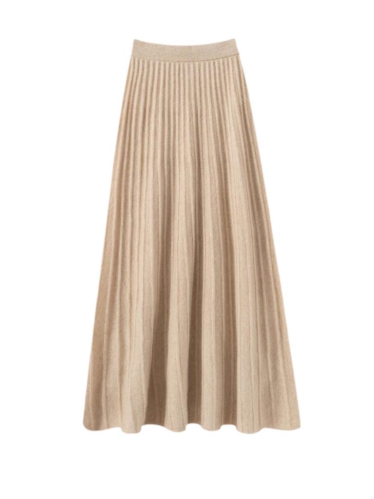 100% Pure Cashmere Women's Solid Color High-Waist Plush Skirt, Autumn/Winter Fashion, Draped Elastic Umbrella Design.