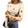 Women's Slim Fit Long Sleeve Neck T-Shirt with Leaf Print and Thumb Holes for Casual Everyday Wear