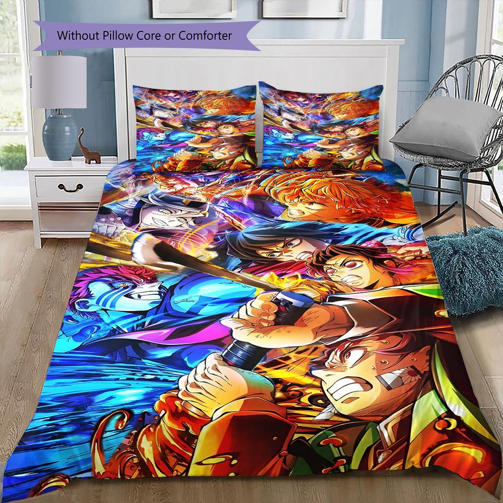 Juego de Cama con Estampado de Anime Colcha Funda de Colcha Funda de Almohada Decoración del Hogar Regalo de Cumpleaños (1 * funda nórdica + 2 * fundas de almohada, sin núcleo)