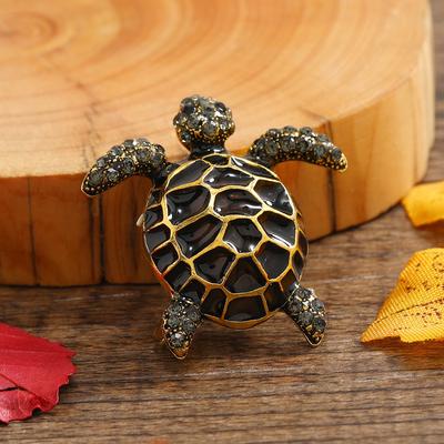Vintage Drop Glaze Imitation Enamel Turtle Brooch Rhinestone Epoxy Ocean And Animal Pin Accessories Corsage