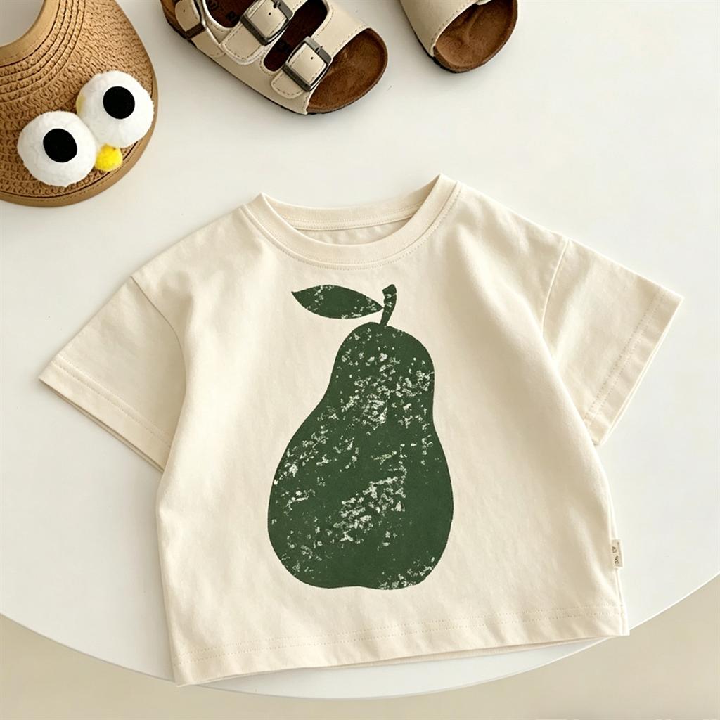 Cute Tees Children Solid Color TShirt Loose Casual Summer Clothes Round Neck Pullovers For Kids Pineapple Moon Printed TShirt