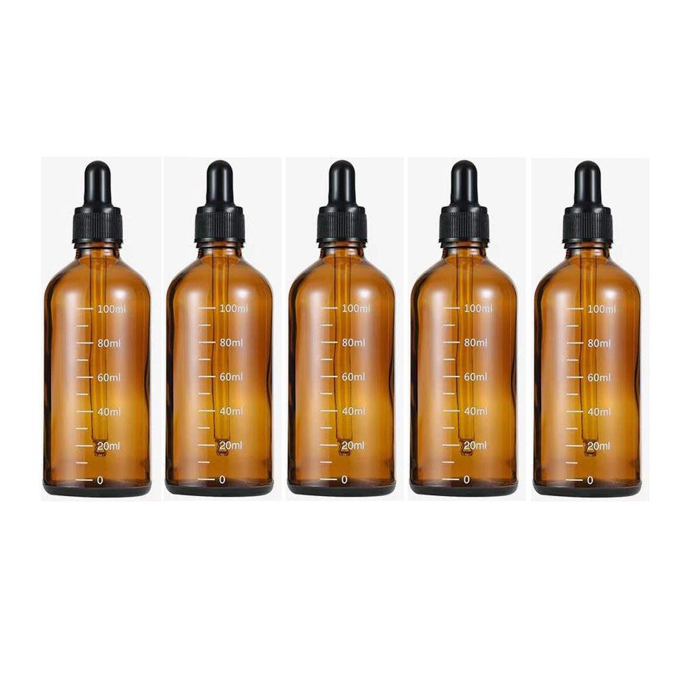 5pcs 5-100ml Graduated Dropper Bottle With Silicone Head Essential Oil Empty Dispenser High-Grade Light-Proof Glass Medicine Bottle