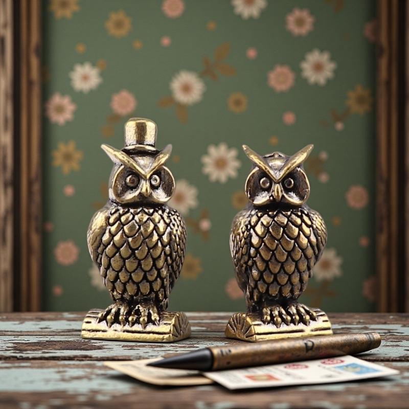 Brass Owl Ornament Handmade Boho Decor Creative Figurine Small Desk Decorations Unique Gift For Home Luxury Decor Home Decor