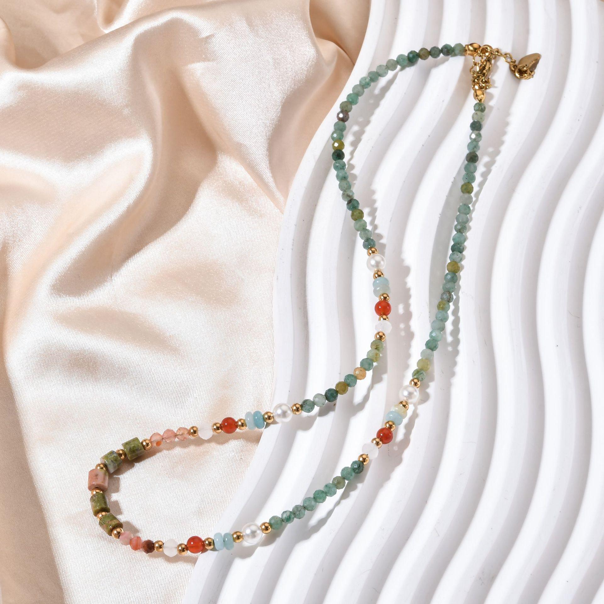Handmade Natural Stone Beaded Necklace - Stainless Steel, Colorfast, Luxury Style