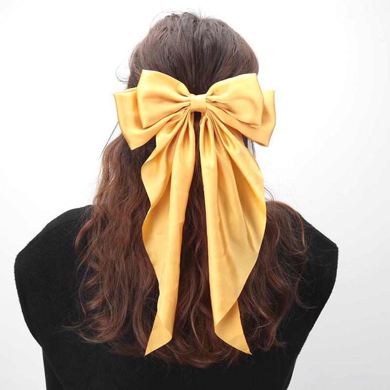 Grampo de Cabelo Elegante com Laço de Fita para Mulheres Moda Clipe Simples de Cetim Preto Presilha de Cabelo Faixa de Cabeça com Clipes Acessórios de Cabelo para Meninas
