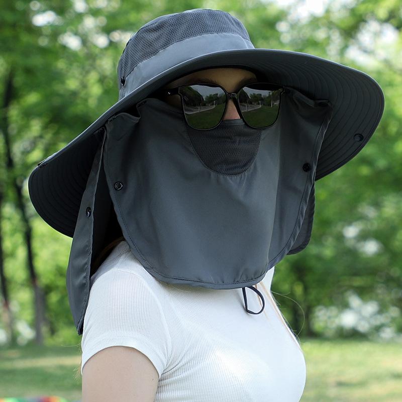 Summer Wide Brim Sun Hat, Fishing Hat, Outdoor Camping Hiking Beach Foldable Hat Mask for Men and Women
