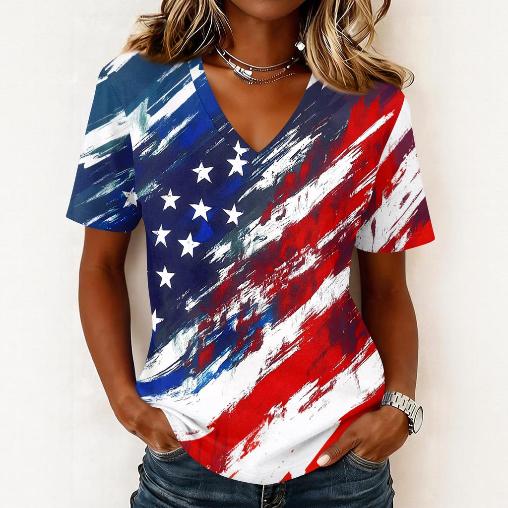 Shirts For Women Trendy V Neck T Shirts Casual Printed Blouse Tops For Women
