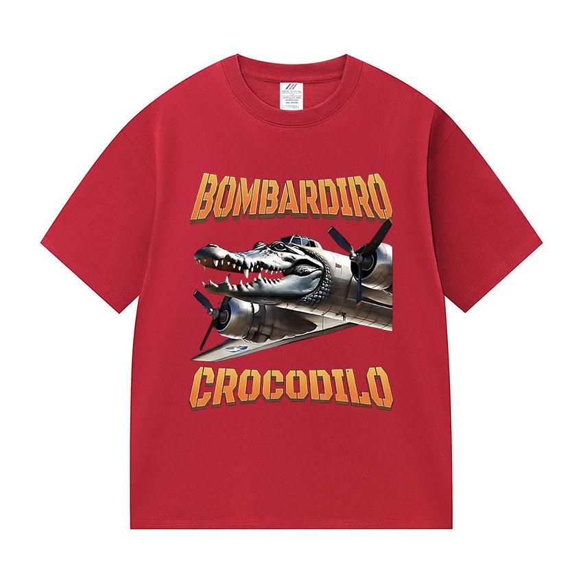 Bombardino Crocodile Funny Meme Plane Bomber print TShirt Men fashion O-Neck short sleeve t shirt Unisex summer pure cotton Tees