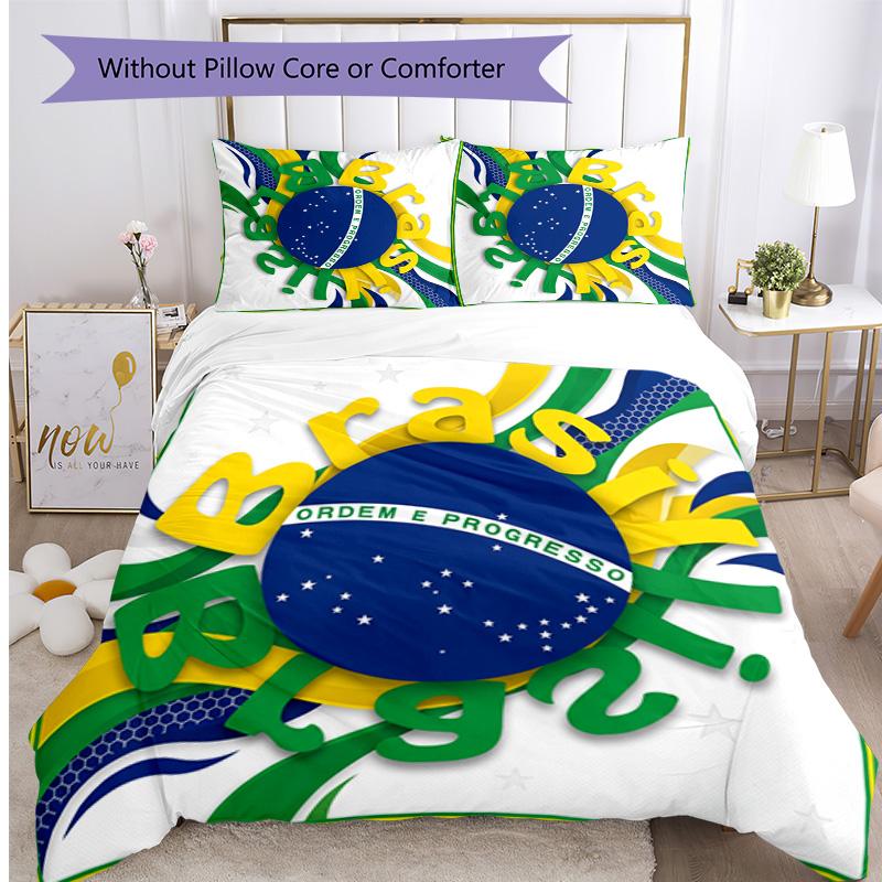 Brazil Football Printed Bedding 3 Piece Set Cozy Breathable Bed Cover Set as Housewarming Holiday Gift