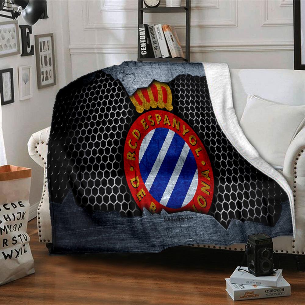 Espanyol Fc Stadium Flannel Blanket, Soft Polyester, Modern Design, All-Season for Camping, Travel, Gifts for holidays or birthdays