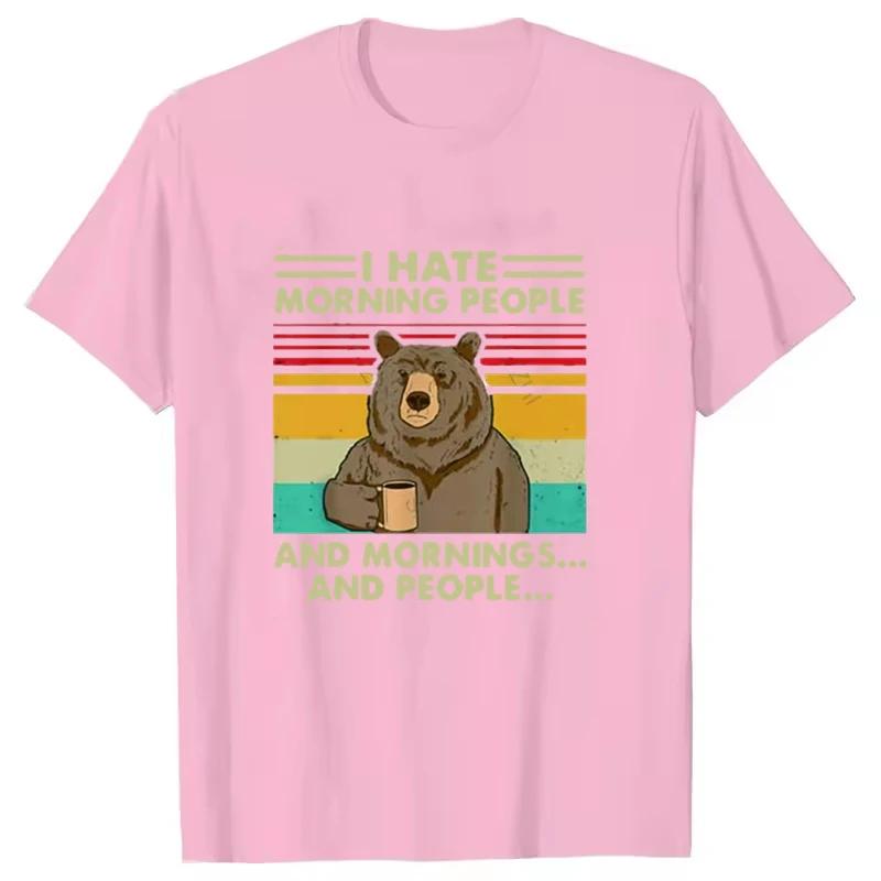 Ich hasse Morgenmenschen und Morgen und Menschen T-Shirt Lustiger Bär Kaffeeliebhaber Niedliches Faules Tier Retro T-Shirt Damenbekleidung