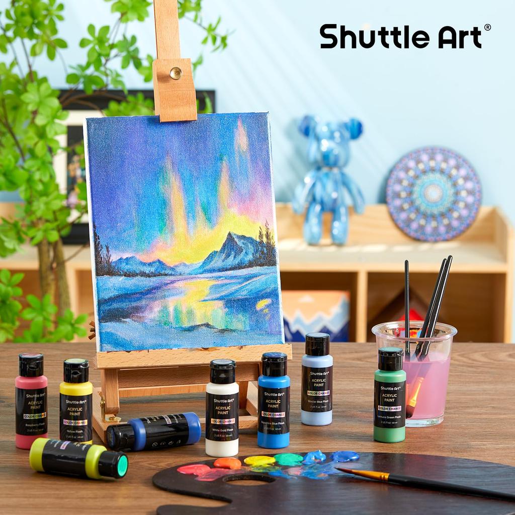 Shuttle Art Acrylfarben, Chamäleonfarben, 20-Farben-Set, Regenbogen, Perlmutt, Glitzernd, Schillernd, Schnelltrocknend, Wasserdicht, Langlebig, 60ml, Groß