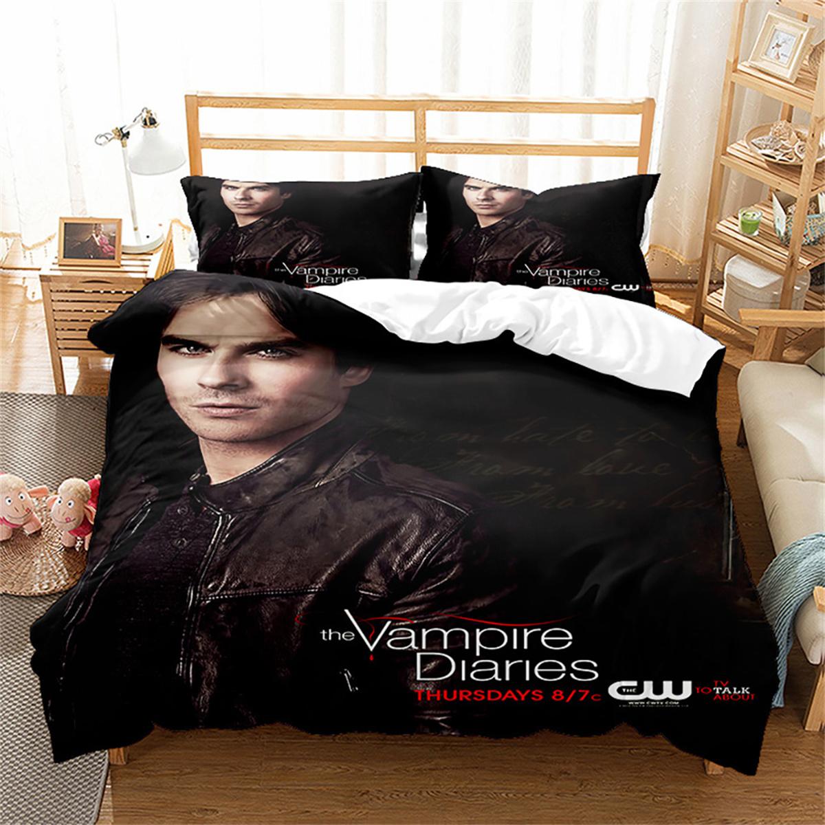 Grosstor Unisex Horror Tv Series Vampire Diaries Duvet Cover Set With Zipper Hd Comforter Cover Bedclothes For Kids Bedding Sets Bedroom Decor