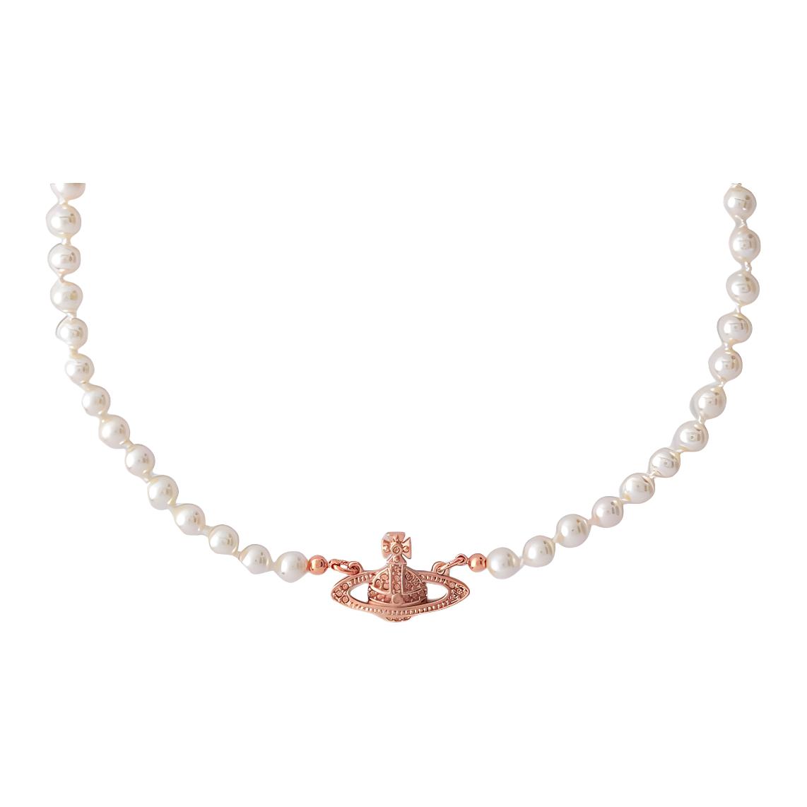 Vivienne Westwood Shallow Relief Saturn Queen Pearl Necklace Women necklace Rose-Gold 63030006G121G121 Box