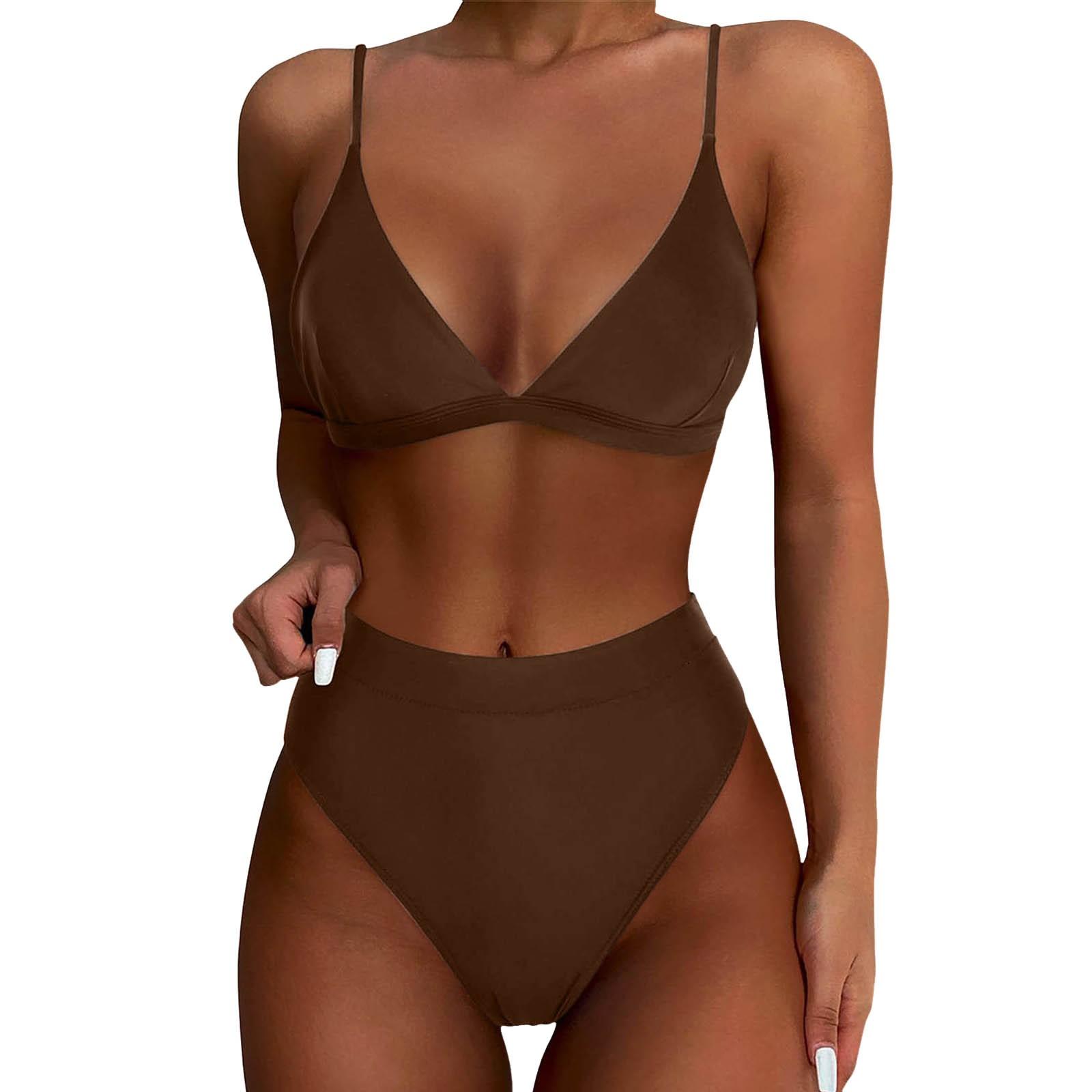 

Купальник для жінок 2025 Жіночий купальник бікіні з високою посадкою Сексуальний пуш-ап Купальник з двох частин Вінтажний купальник L кавовий