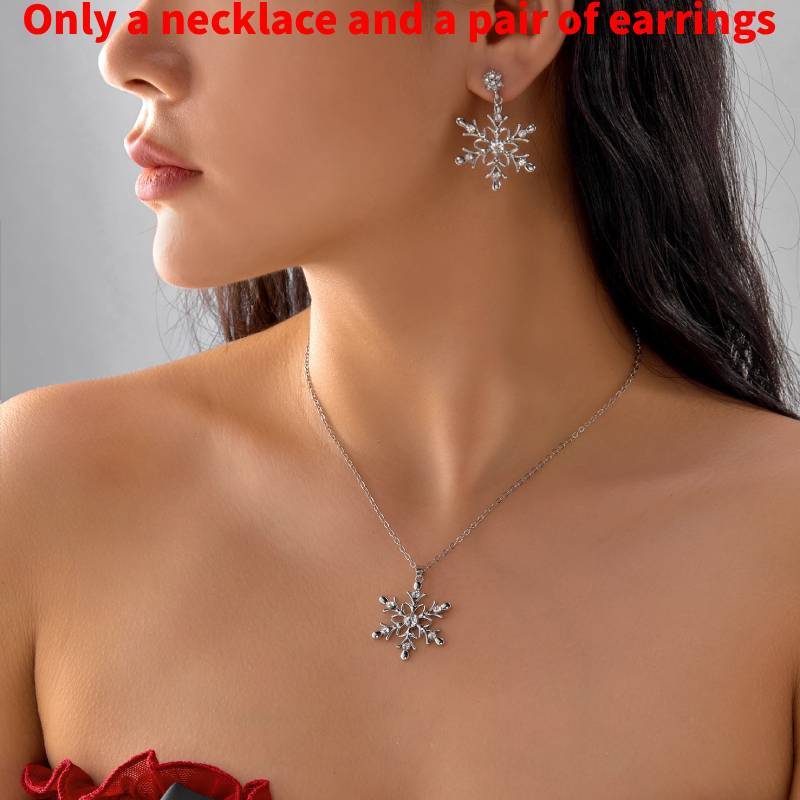 Seasonal Snowflake Earring And Necklace Set With Sparkling Accents For Men And Women
