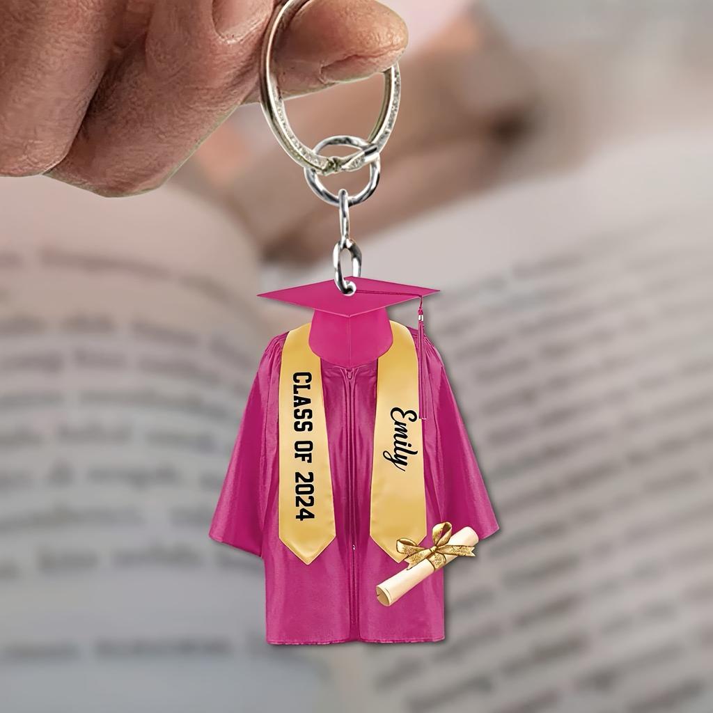 Personalized 2D Flat Acrylic Graduation Cap Keychain, Custom Gift