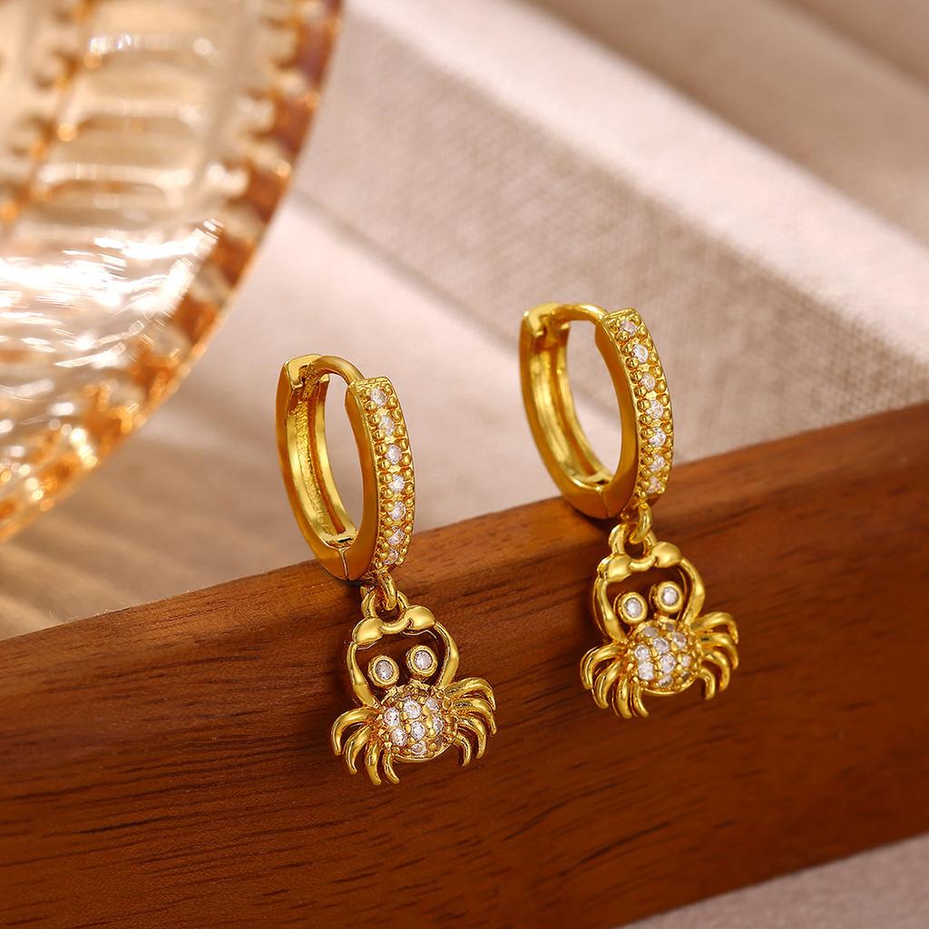2026 Vintage Gold Color Hoop Earrings For Women Elegant CZ Heart Star Flower Pendant Hanging Ear Piercing Romantic Jewelry Gift