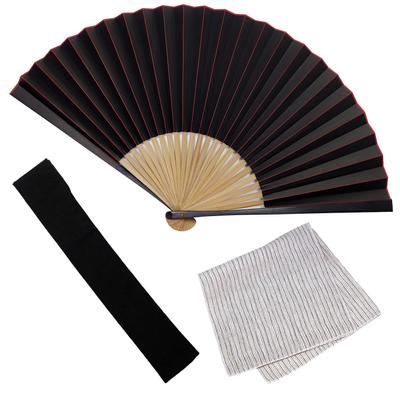 Fan Fan Set with Colored Kinwaki Red [Osaka Choseido] Fan, Men's, Fashionable, Business, Bag, Holder, Handkerchief, Lacquer,