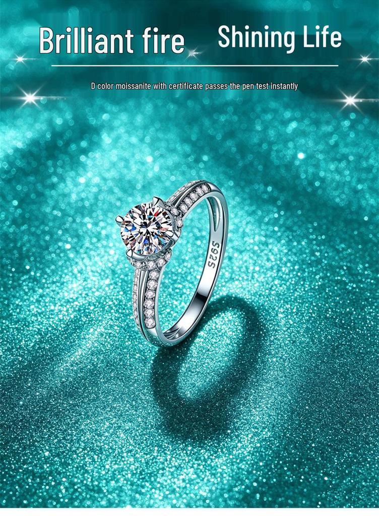D Color 925 Sterling Silver Moissanite Ring: Elegant Women's Proposal & Wedding Jewelry