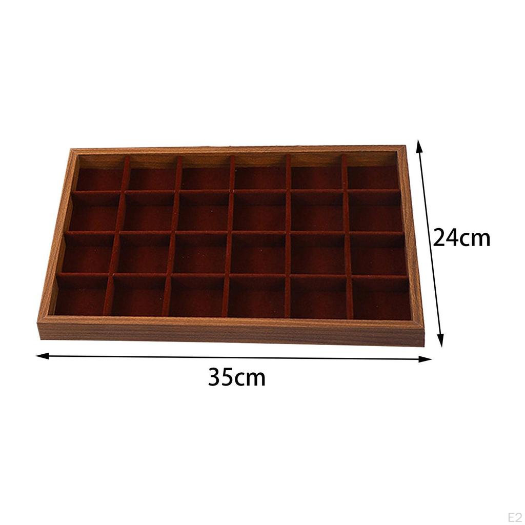 24 Grid Jewelry Organizer Tray Trays Wood Decorative Storage Box Case Earrings