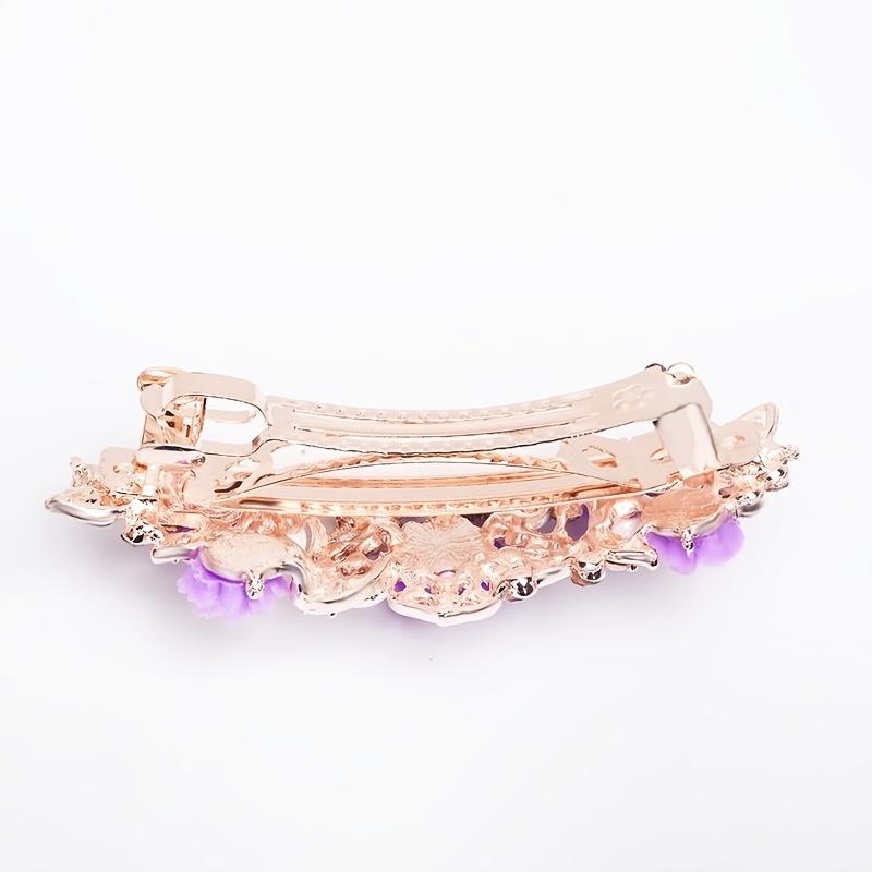 Single Large Large Rhinestone Hair Clip Spring Loaded Rectangular Hairpin with Multicolor Flower Design for Ponytails, Prom, Weddings & Special O