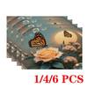4/6pcs Rectangular Placemats - 12X18 Inch Butterfly Rose Non-Slip Table Mats with 2D Element Design