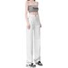 White Women's High-Waisted Wide-Leg Jeans - Slimming Petite Straight Floor-Length Pants for Summer