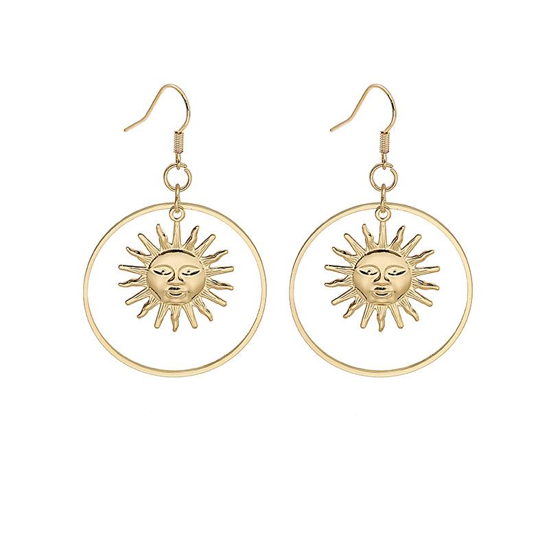 Tide, Exaggerated Geometric Round Earrings, Retro Temperament Earrings, Personalized Sun Metal Earrings