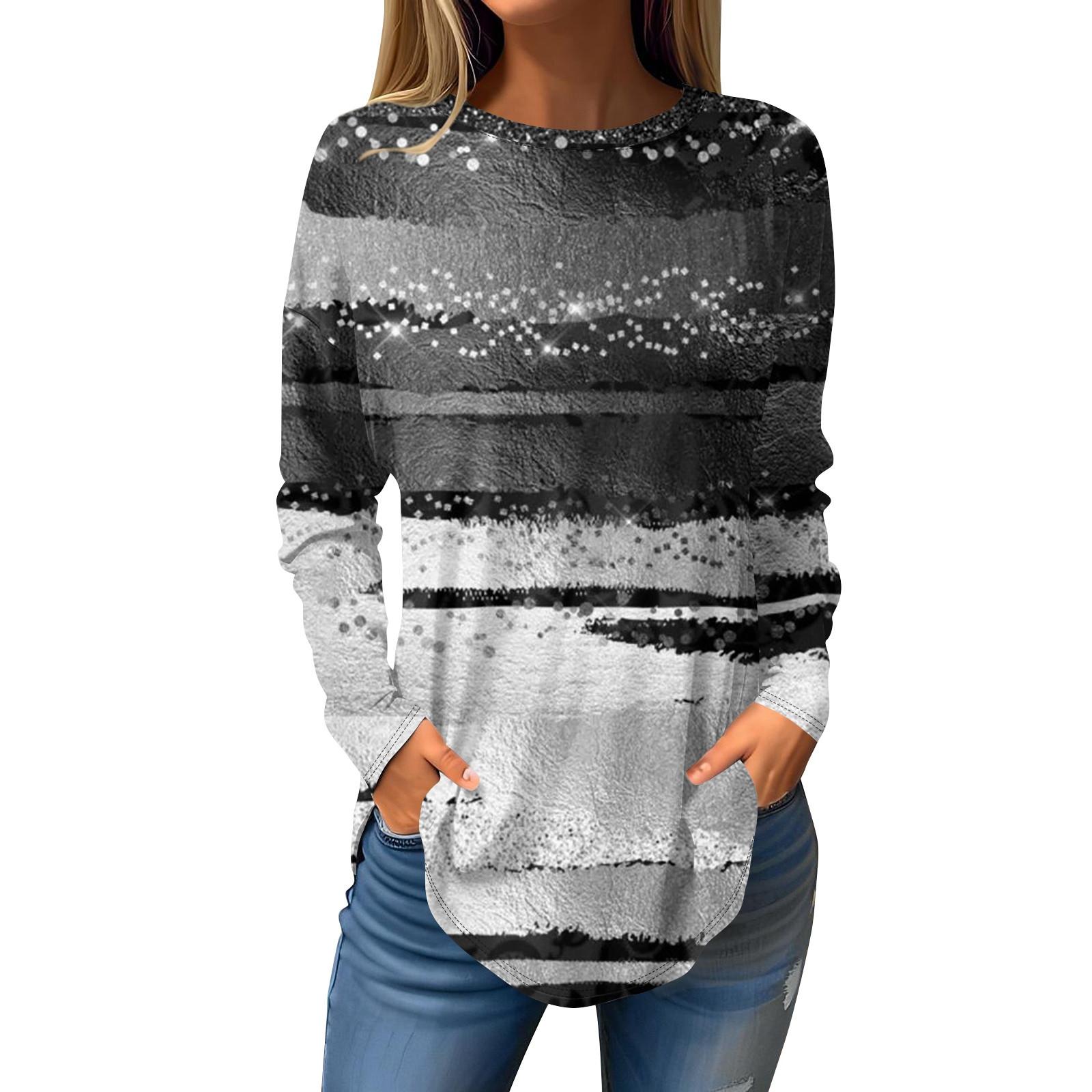 

Модные женские повседневные топы с длинными рукавами и круглым вырезом с принтом L