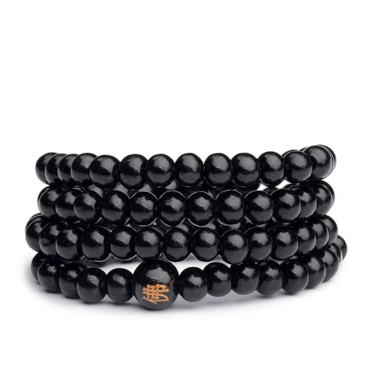 Chinese Amulet 6mm Natural Wood Buddhist 108 Bead Bracelets Buddha Bangles Meditation Prayer Unisex Men Women Vintage