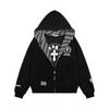 Mikina s kapucí na zip s křížovou výšivkou Volný střih Streetwear Muži Ženy