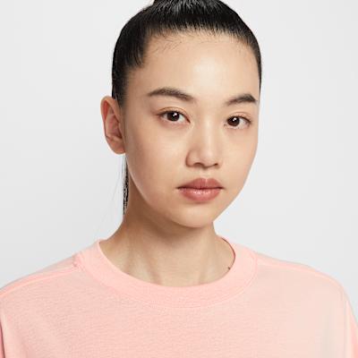 Women's Nike T Shirts Women's Pink Crew Neck Moderate Straight Fit