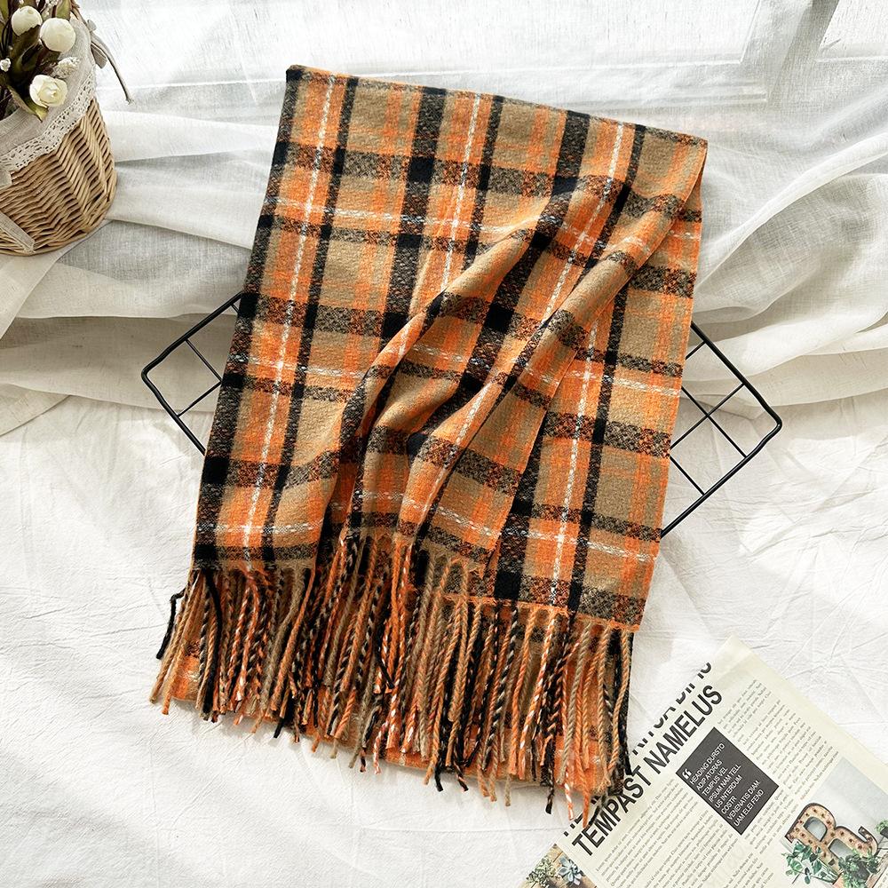 Soft waxy and thick plaid imitation cashmere scarf for women, warm fringed shawl in winter, couple scarf tide